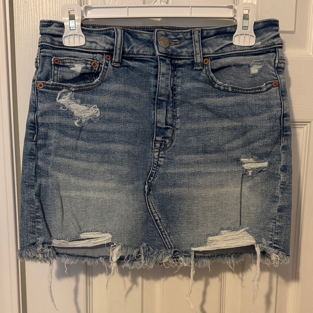 American Eagle Denim Distressed Mini Skirt